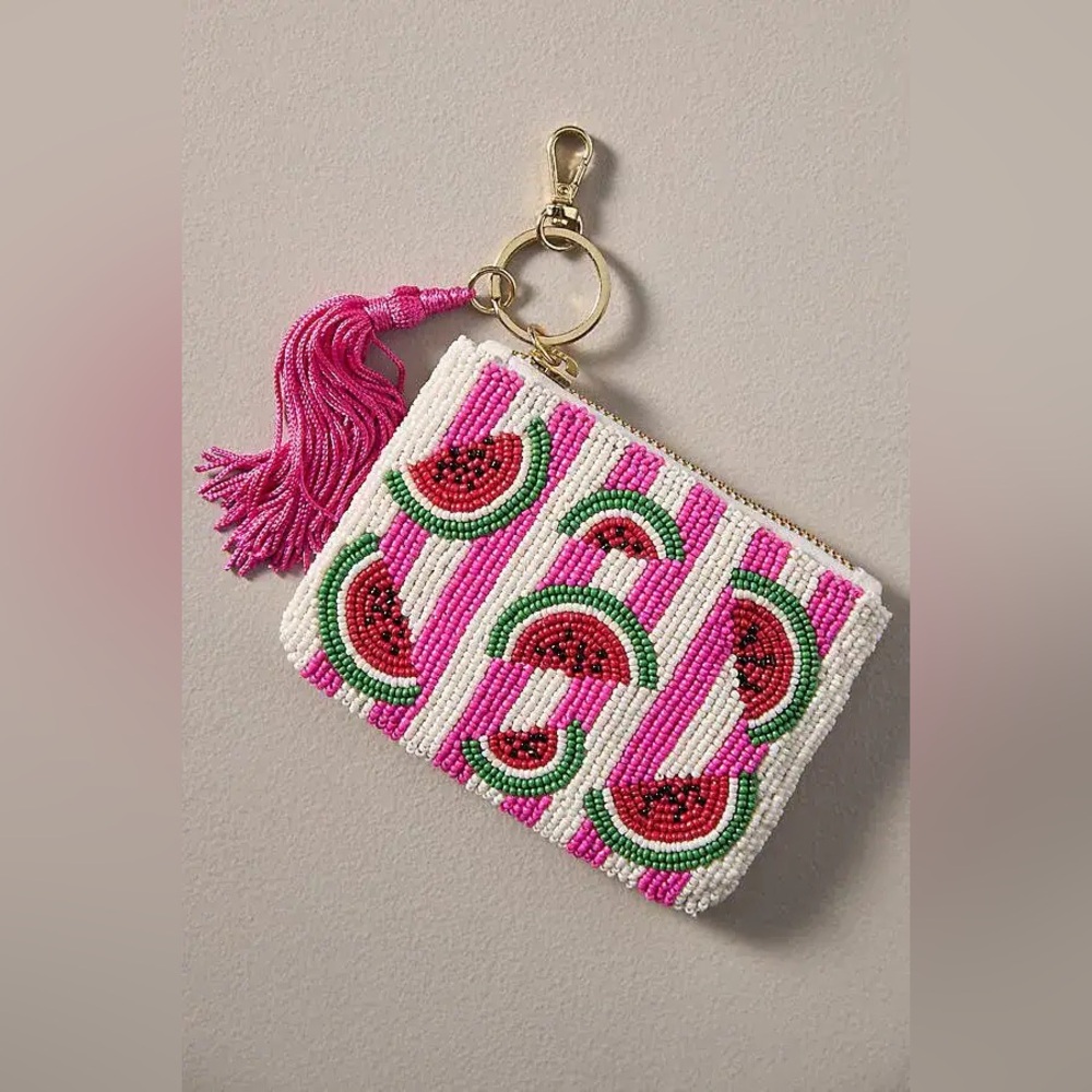 Anthropologie The Fiona Beaded Coin Purse Watermelon
